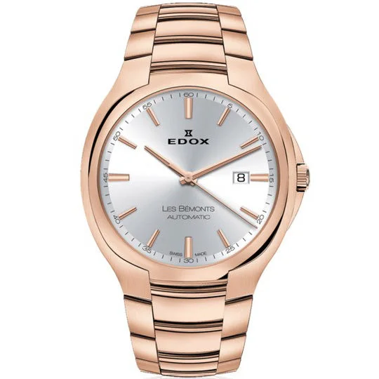 Edox Men's Automatic Watch Les Bèmonts Ultra Slim Silver Rose Gold 42mm 80114 37R AIR