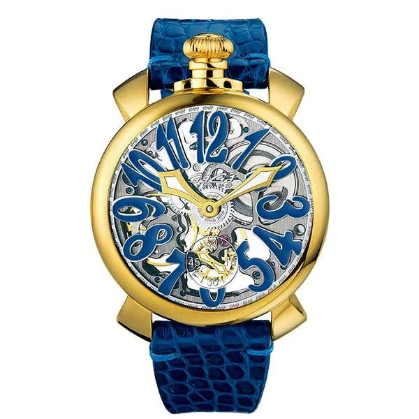 GaGà Milano Watch Skeleton 48MM Gold Blue