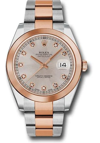 Rolex Steel and Everose Rolesor Datejust 41 Watch - Smooth Bezel - Sundust Diamond Dial - Oyster Bracelet - 126301 sudo