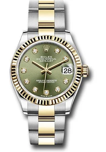 Rolex Steel and Yellow Gold Datejust 31 Watch - Fluted Bezel - Olive Green Diamond Dial - Oyster Bracelet - 278273 ogdo