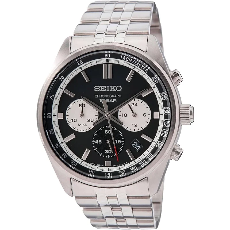 Seiko Men's Watch - Chronograph Black Dial Silver Stainless Steel Bracelet | SSB429P1