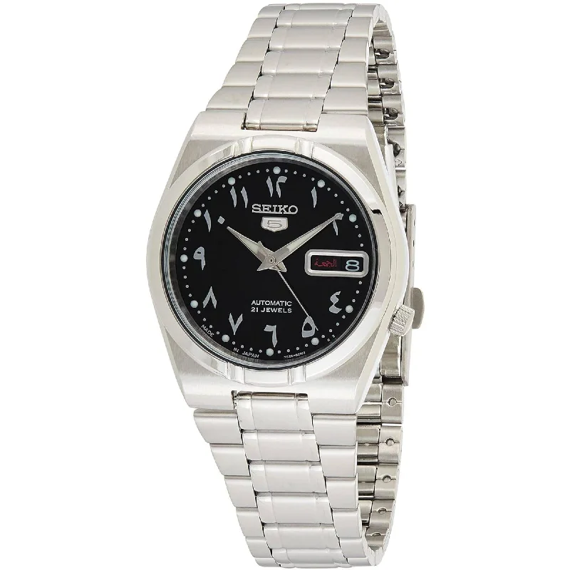 Seiko Men's Watch - Series 5 Automatic Black Dial Silver Steel Bracelet | SNK063J5