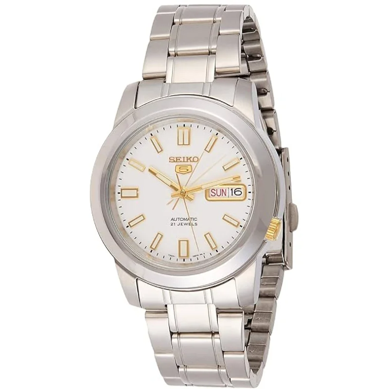 Seiko Men's Watch - Seiko 5 Automatic White Dial Stainless Steel Bracelet | SNKK07