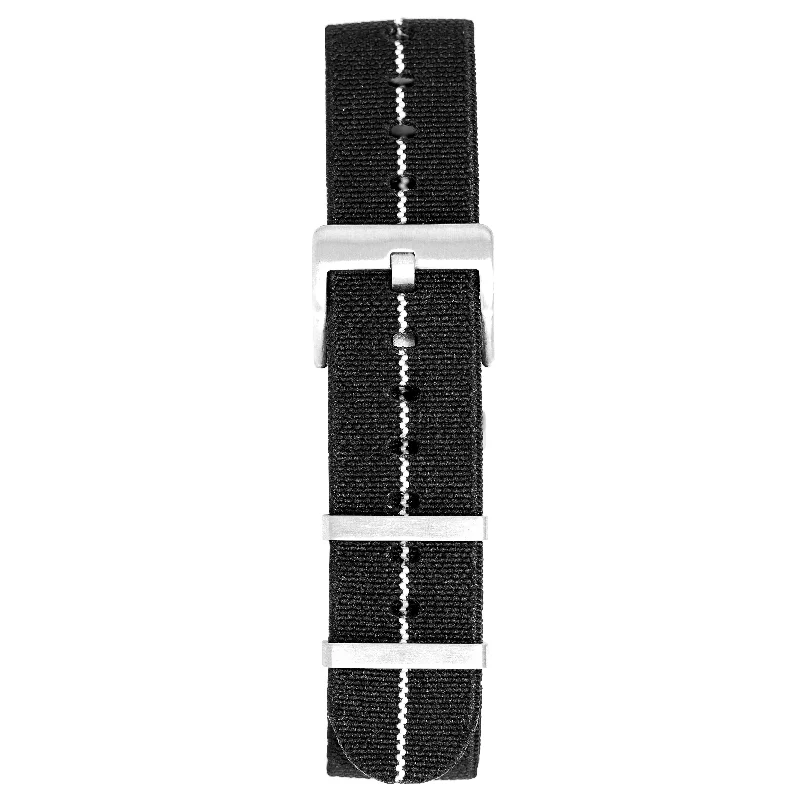 Watch Nato Strap 20mm Elasticated Nylon Black White