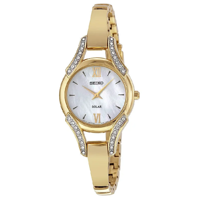 Seiko Solar Mother Of Pearl Gold-Tone Womens Watch