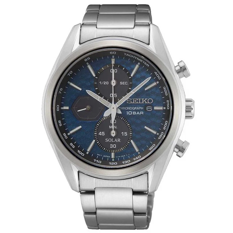 Seiko Men's Quartz Watch - Discover More Chronograph Black and Blue Dial | SSC801P1