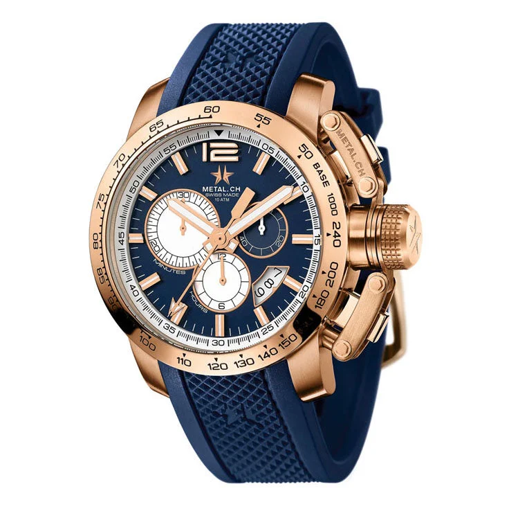 Metal.ch Men's Chronograph Watch 44MM Chronosport Date Blue/Rose Gold 4353.44