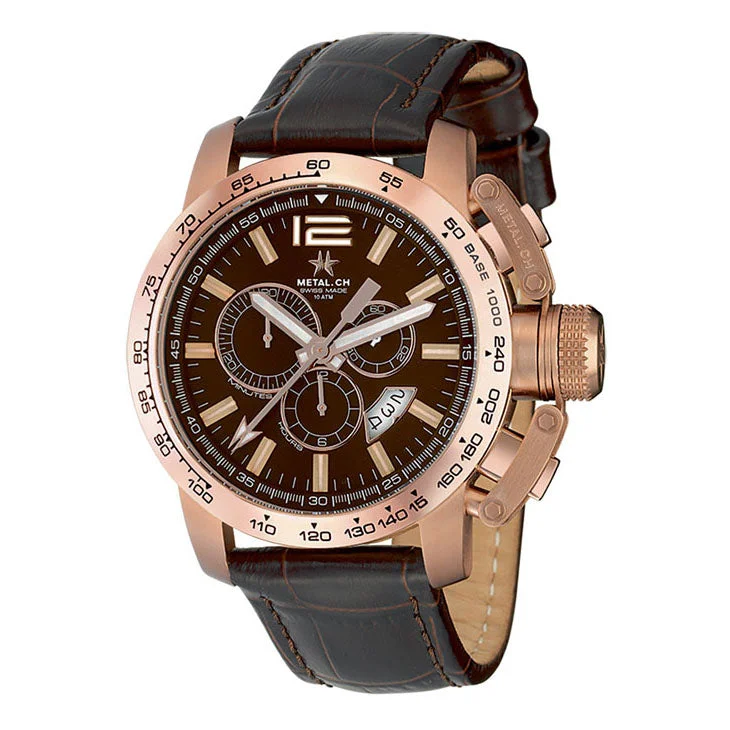 Metal.ch Men's Chronograph Watch 44MM Chronosport Date Black/Rose Gold 4340.44