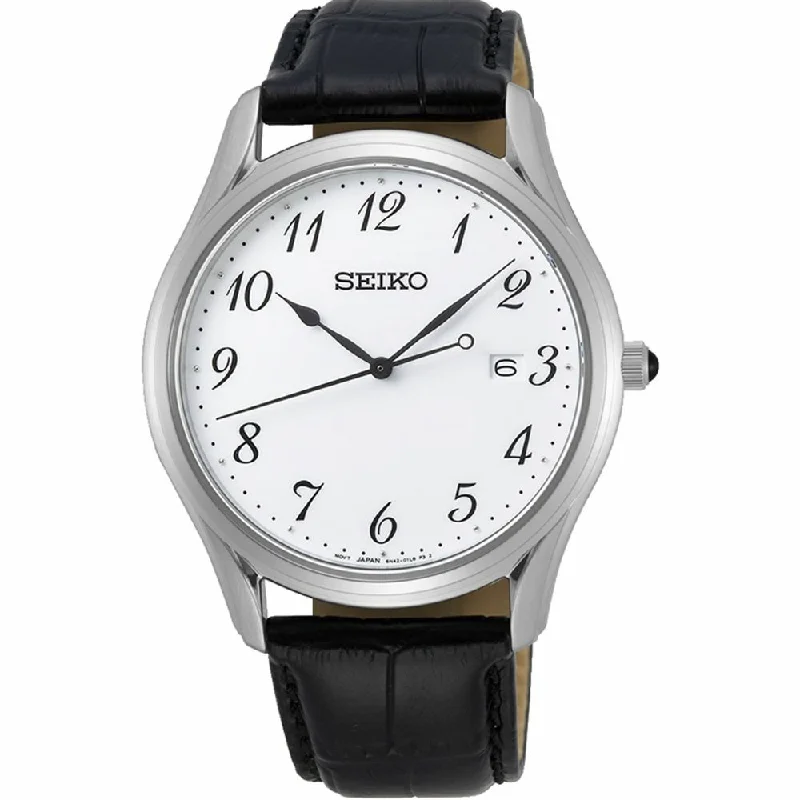 Seiko Leather Classic Silver Dial Mens Watch SUR303P