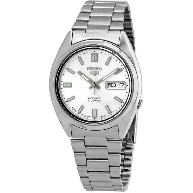 Seiko 5 Men's 21 Jewel Automatic Watch - Silver Dial Steel Bracelet | SNXS73J1