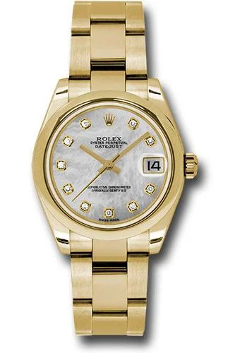 Rolex Yellow Gold Datejust 31 Watch - Domed Bezel - White Mother-Of-Pearl Diamond Dial - Oyster Bracelet - 178248 mdo