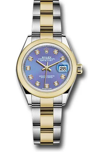 Rolex Steel and Yellow Gold Rolesor Lady-Datejust 28 Watch - Domed Bezel - Lavender Diamond Dial - Oyster Bracelet - 279163 ldo