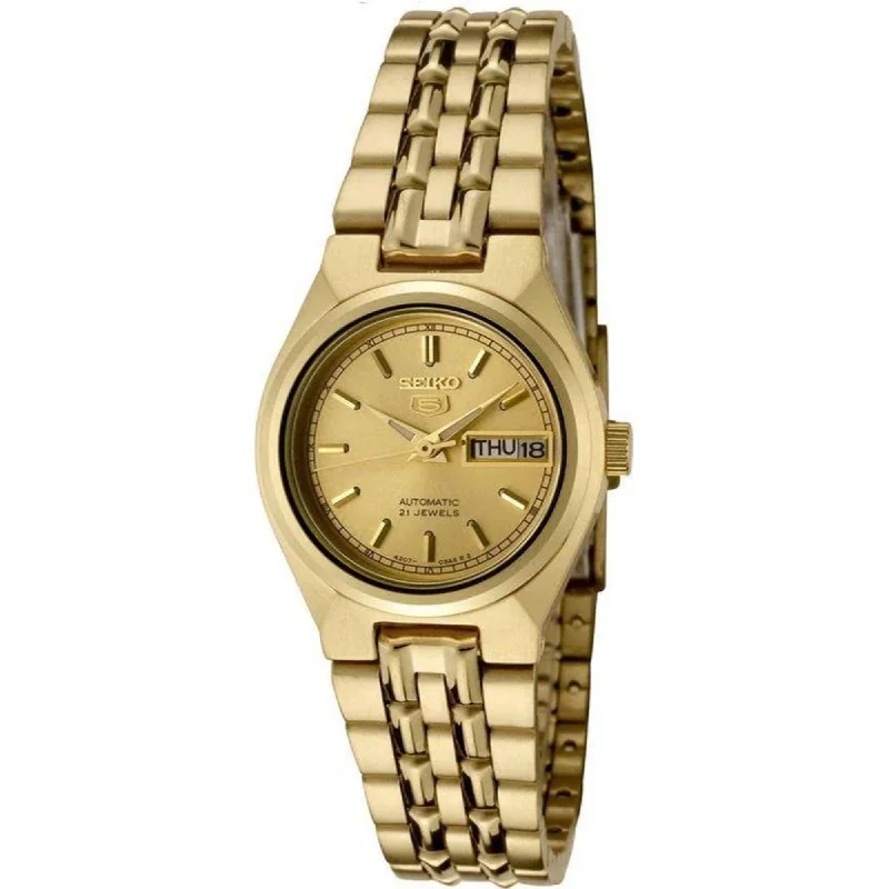 Seiko Women's Watch - Seiko 5 Power Reserve Yellow Gold Steel Bracelet | SYMA04K1