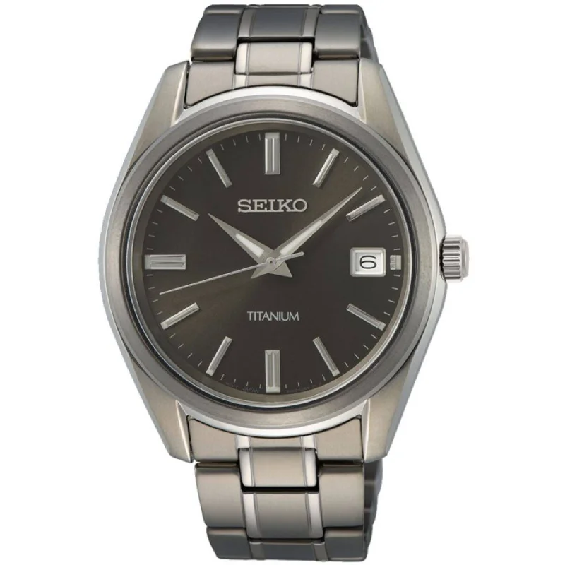 Seiko Men's Watch - Essentials Black Dial Grey Titanium Bracelet Quartz | SUR375P1