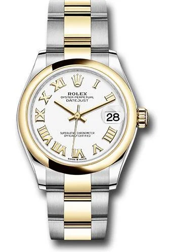 Rolex Steel and Yellow Gold Datejust 31 Watch - Domed Bezel - White Roman Dial - Oyster Bracelet - 278243 wro