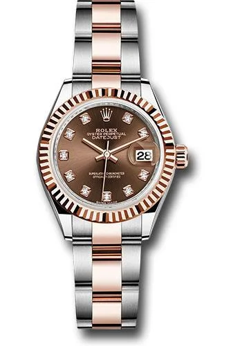 Rolex Steel and Everose Gold Rolesor Lady-Datejust 28 Watch - Fluted Bezel - Chocolate Diamond Dial - Oyster Bracelet - 279171 chodo