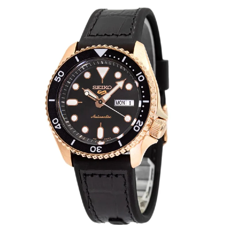 Seiko Men's SRPD76K1 Sports Black Dial Rose Gold PVD Watch