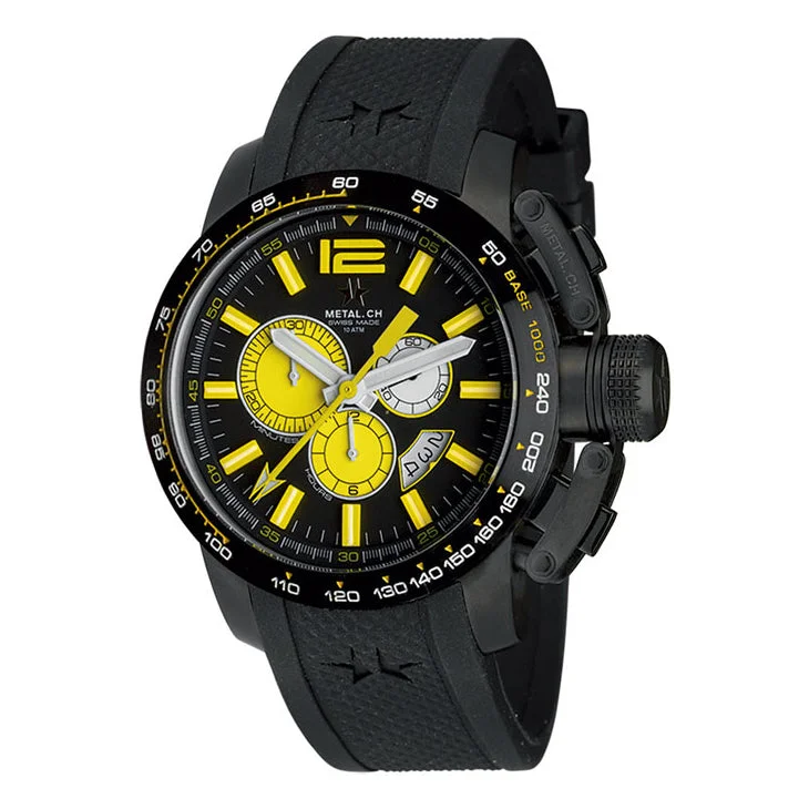 Metal.ch Men's Chronograph Watch Chronosport Collection 44MM Date Black/Yellow 4460.47