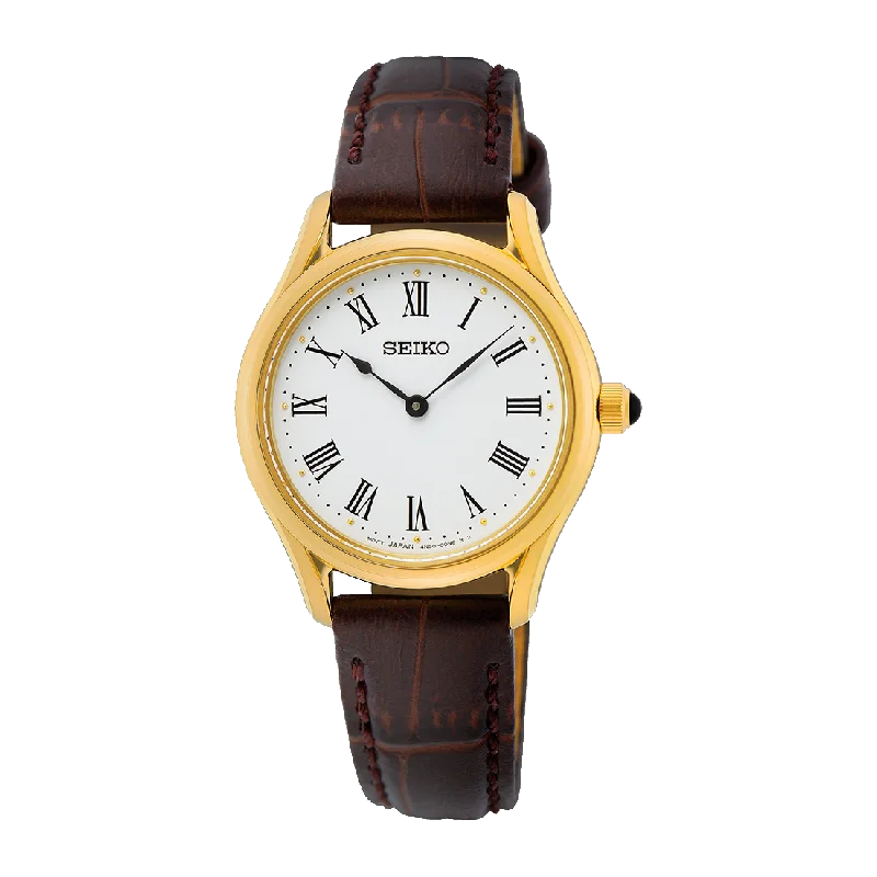 Seiko Conceptual Series White Dial Gold Case Ladies Watch SWR072P