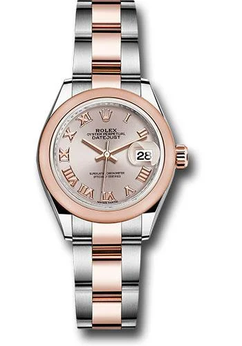 Rolex Steel and Everose Gold Rolesor Lady-Datejust 28 Watch - Domed Bezel - Sundust Roman Dial - Oyster Bracelet - 279161 suro