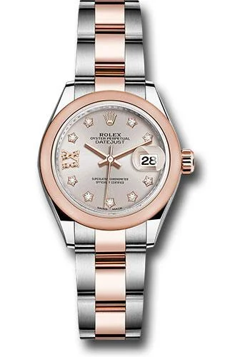 Rolex Steel and Everose Gold Rolesor Lady-Datejust 28 Watch - Domed Bezel - Sundust Diamond Star Dial - Oyster Bracelet - 279161 su9dix8do