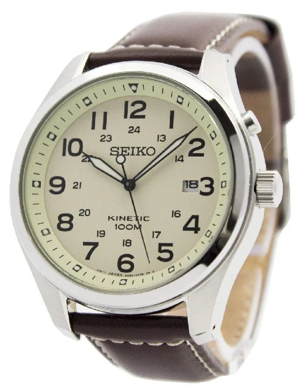 Seiko Kinetic Beige Dial 100M Ska723 Mens Watch