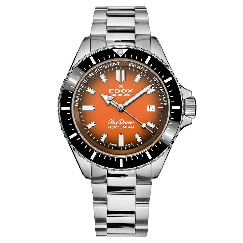 Edox Men's Watch Neptunian Sky Diver Automatic Steel Orange 80120-3NM-ODN