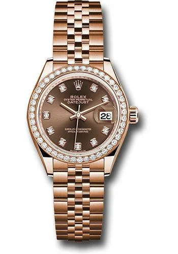 Rolex Everose Gold Lady-Datejust 28 Watch - 44 Diamond Bezel - Chocolate Diamond Dial - Jubilee Bracelet - 279135RBR chodj