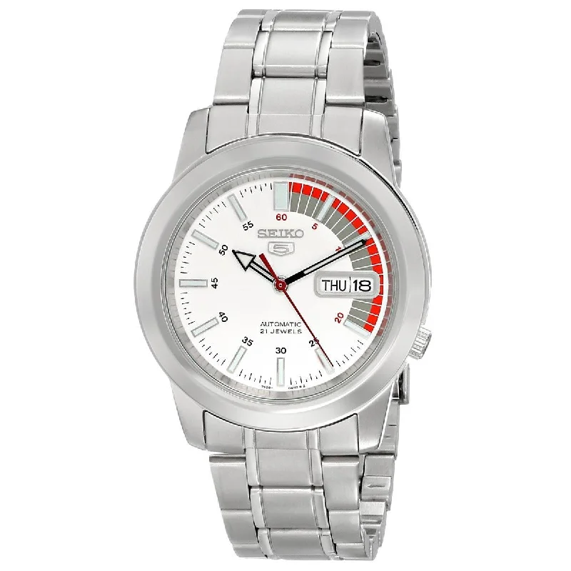 Seiko SNKK25 Men's 5 Automatic Stainless Steel Bracelet White Dial Watch