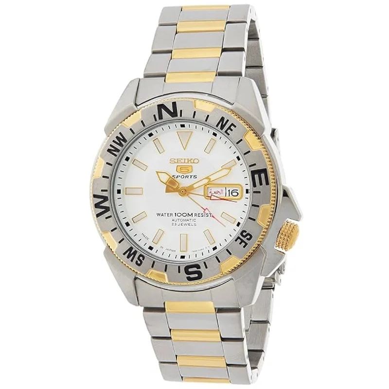 Seiko Men's Watch - 5 Sports Automatic Silver Tone Dial Two Tone Bracelet | SNZF08J1