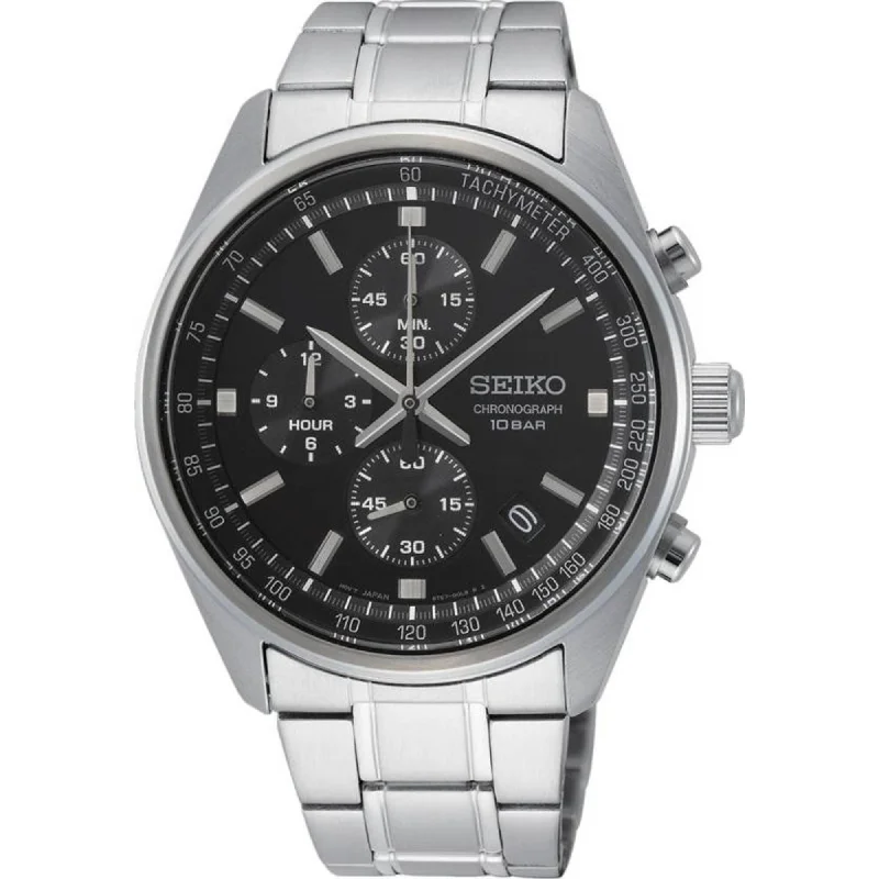 Seiko Men's Watch - Chronograph Black Dial Silver Stainless Steel Bracelet | SSB379P1