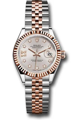 Rolex Steel and Everose Gold Rolesor Lady-Datejust 28 Watch - Fluted Bezel - Sundust Diamond Star Dial - Jubilee Bracelet - 279171 su9dix8dj