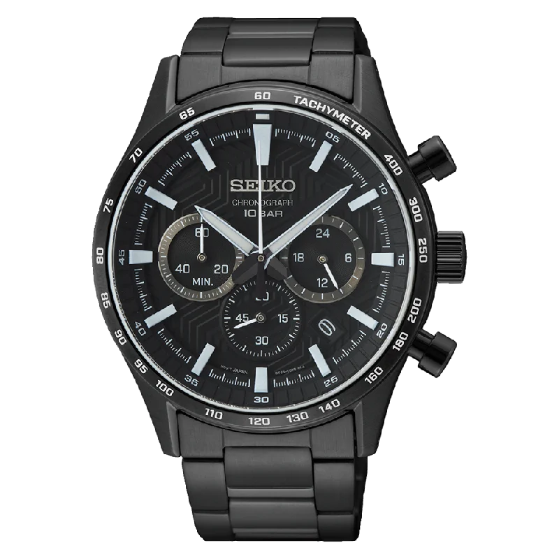 Seiko Chronograph Black Stainless Steel Men's Watch SSB415P