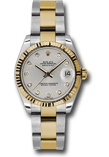 Rolex Steel and Yellow Gold Datejust 31 Watch - Fluted Bezel - Silver Diamond Roman Vi Diamond Dial - Oyster Bracelet - 178273 sdo