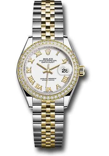 Rolex Steel and Yellow Gold Rolesor Lady-Datejust 28 Watch - Diamond Bezel - White Roman Dial - Jubilee Bracelet - 279383RBR wrj