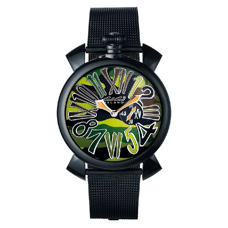 Gaga Milano Watch Slim 46 Black PVD Green Camo 5082.03