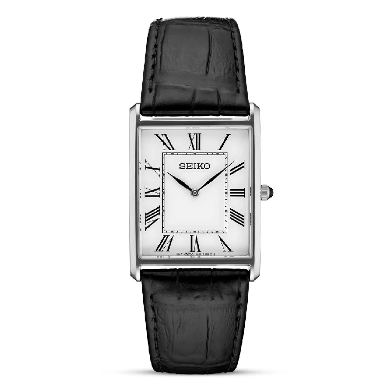 Seiko Essential Analogue Black Leather Men's Watch| SWR049