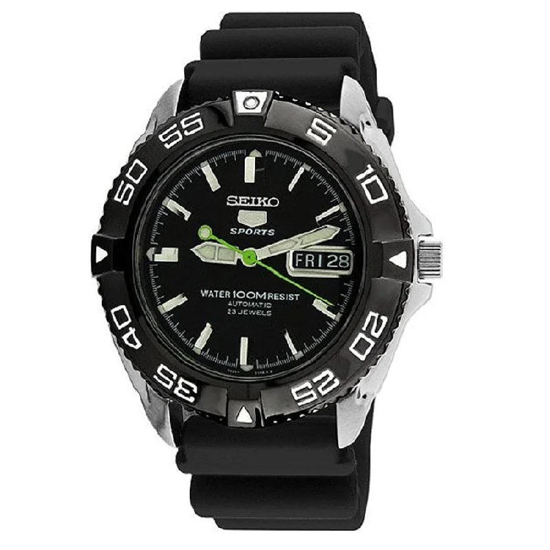 Seiko 5 Sports Automatic Black Dial Rubber Strap Watch SNZB23J2