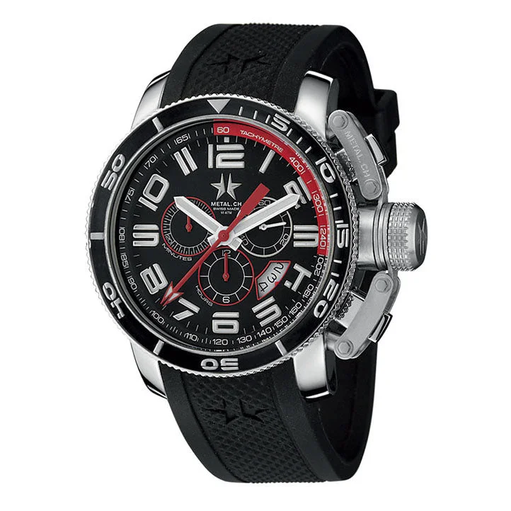 Metal.ch Men's Chronograph Watch 44MM Chronosport Date Black/Red 3120.44