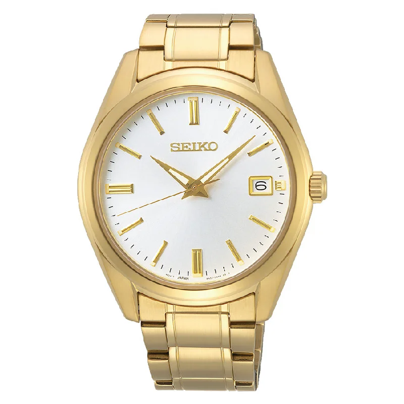 Seiko Men's SUR314P1 White Dial Golden Watch