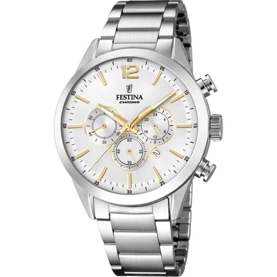 Festina Watch Silver Gold Timeless Chrono Stainless Steel F20343-1