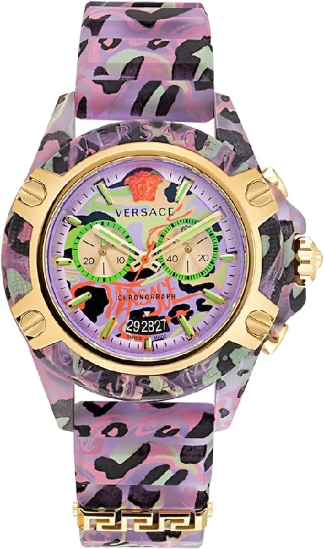 Versace Unisex Watch Chronograph Active Lilac Leopard VEZ700722