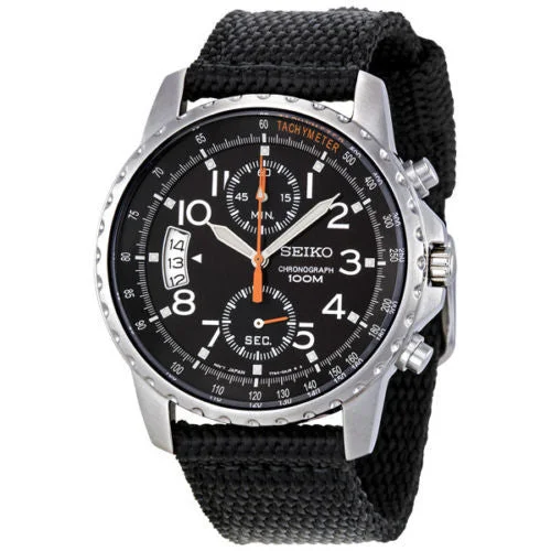 Seiko Chronograph Stainless Steel Cloth Strap Mens Watch