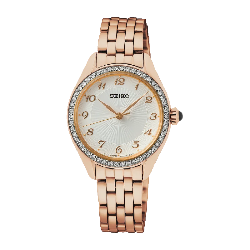 Seiko Swarovski Crystal Rose Gold Watch SUR396P