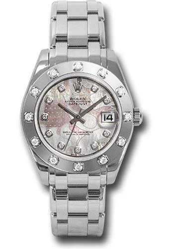 Rolex White Gold Datejust Pearlmaster 34 Watch - 12 Diamond Bezel - Pink Goldust Dream Diamond Dial - 81319 pgdd