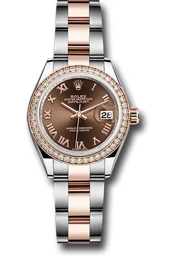 Rolex Steel and Everose Gold Rolesor Lady-Datejust 28 Watch - Diamond Bezel - Chocolate Roman Dial - Oyster Bracelet - 279381RBR choro