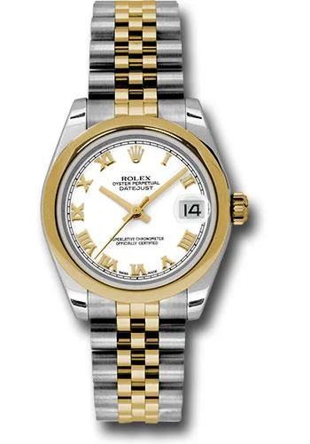 Rolex Steel and Yellow Gold Datejust 31 Watch - Domed Bezel - White Roman Dial - Jubilee Bracelet - 178243 wrj