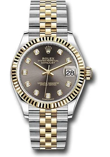 Rolex Steel and Yellow Gold Datejust 31 Watch - Fluted Bezel - Dark Grey Diamond Dial - Jubilee Bracelet - 278273 dkgdj