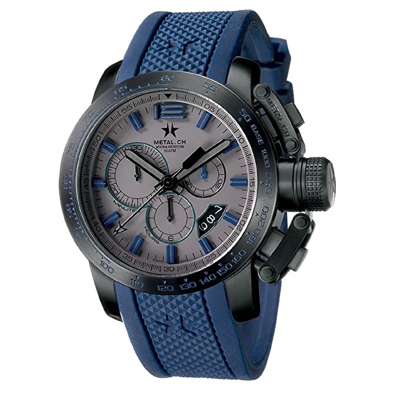 Metal.ch Men's Chronograph Watch Chronosport Collection 44MM Date Blue/Grey 4539.44