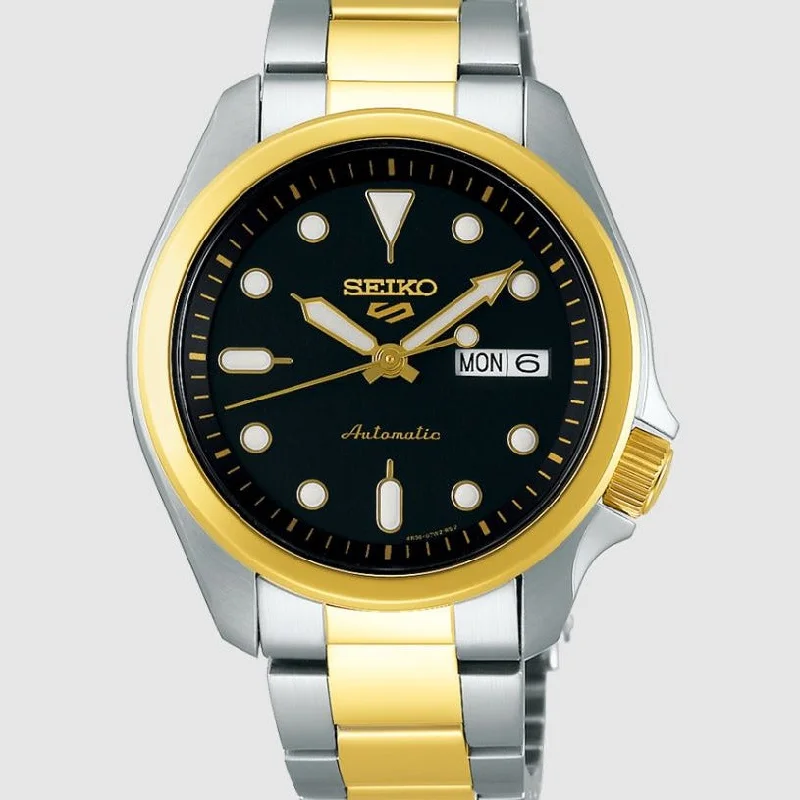 Seiko 5 Gold Tone Black Dial Men's Watch | SRPE60K1